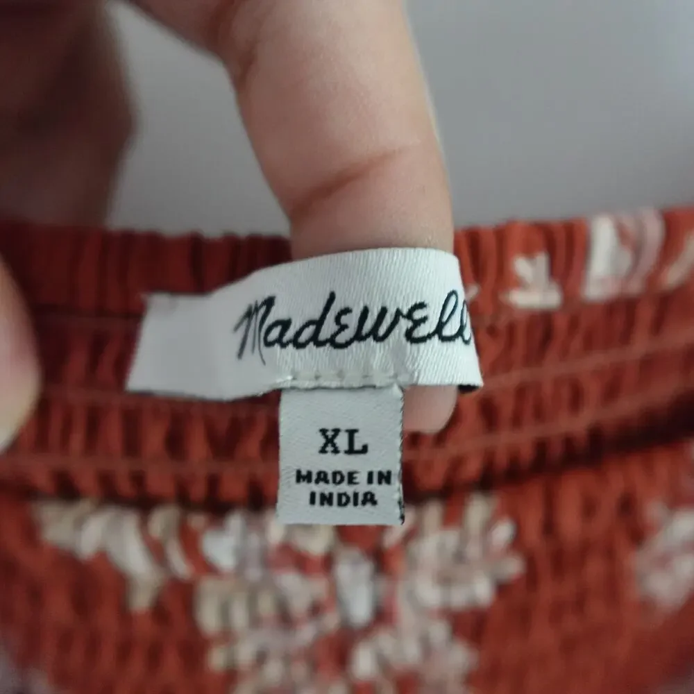 Madewell (Re)sourced Georgette Lucie Puff-Sleeve Smocked Bodice Top Moody Blooms